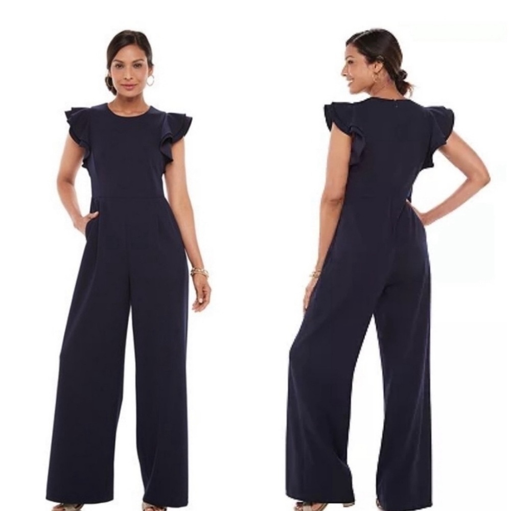 NWT Chaps Navy Ruffle Sleeve Jumpsuit